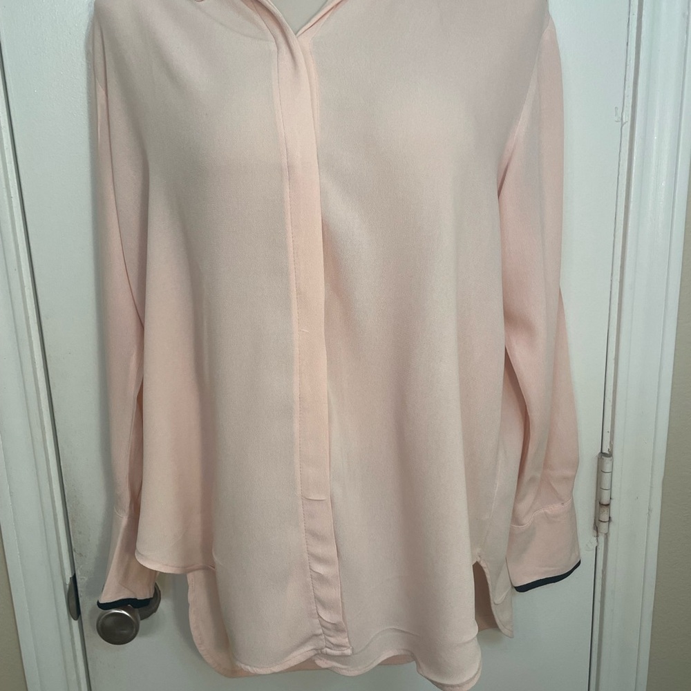 Old Navy Light Pink Long-Sleeve  Blouse With Black Trim